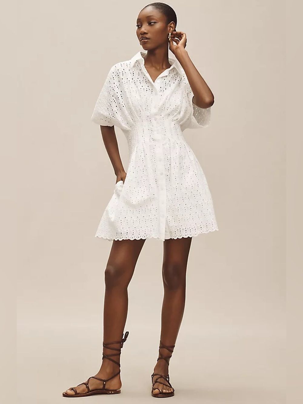 Anthropologie Tobie Eyelet Mini Shirtdress by Exquise Size S